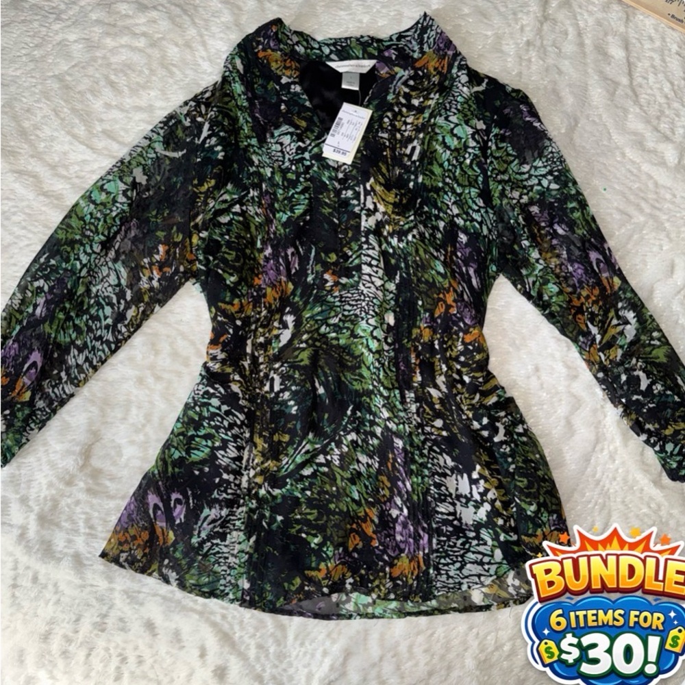 Christopher & Banks Abstract Print Blouse in Green and Black NWT